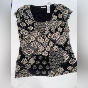 Gorgeous vintage style patterned top size medium black and cream liz & co